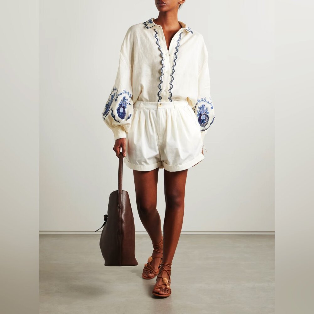 AGUA BY AGUA BENDITA Abadía appliquéd embroidered linen shirt